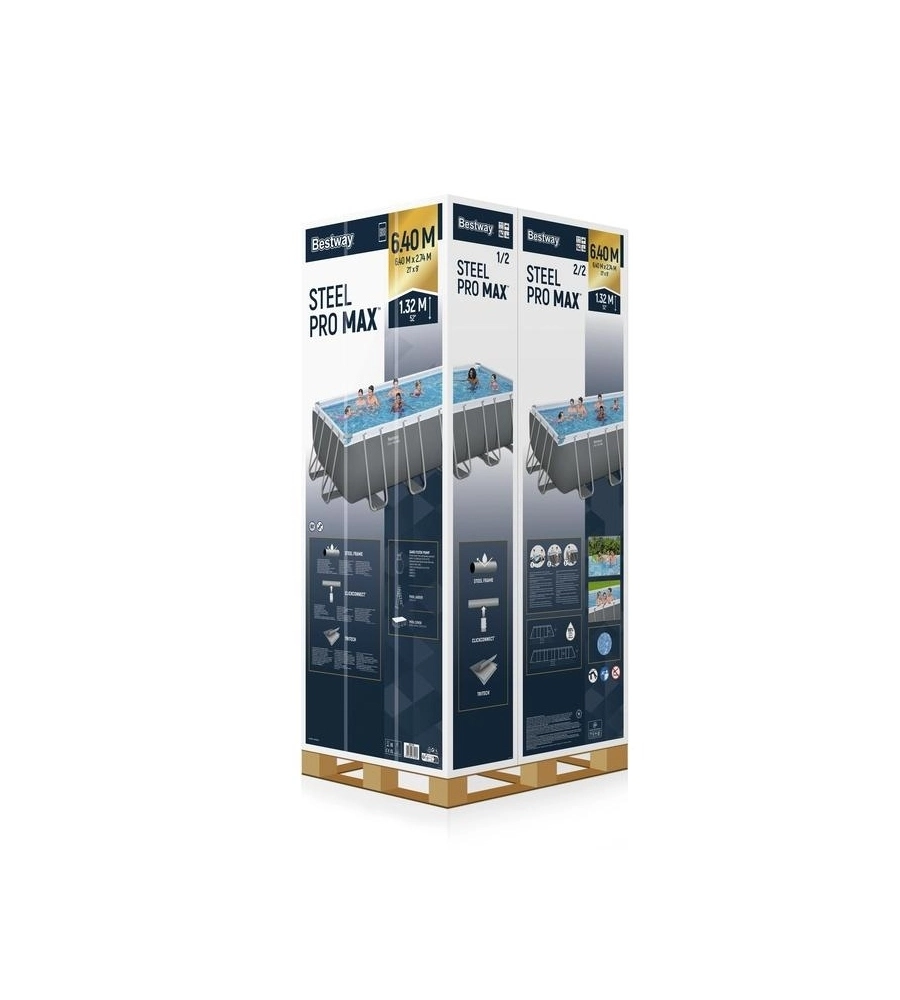 PISCINA FUORI TERRA CON STRUTTURA RETTANGOLARE BESTWAY "STEEL PRO MAX" GRIGIO CHIARO 640X274X132 CM
