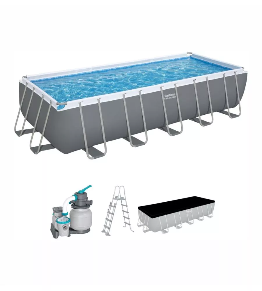 PISCINA FUORI TERRA CON STRUTTURA RETTANGOLARE BESTWAY "STEEL PRO MAX" GRIGIO CHIARO 640X274X132 CM