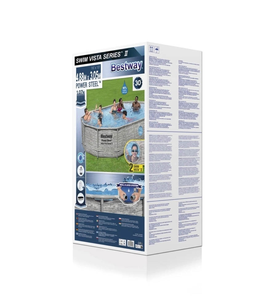 PISCINA FUORI TERRA CON STRUTTURA OVALE BESTWAY "POWER STEEL SWIM VISTA" CON OBLO' EFFETTO PIETRA 488X305X107 CM