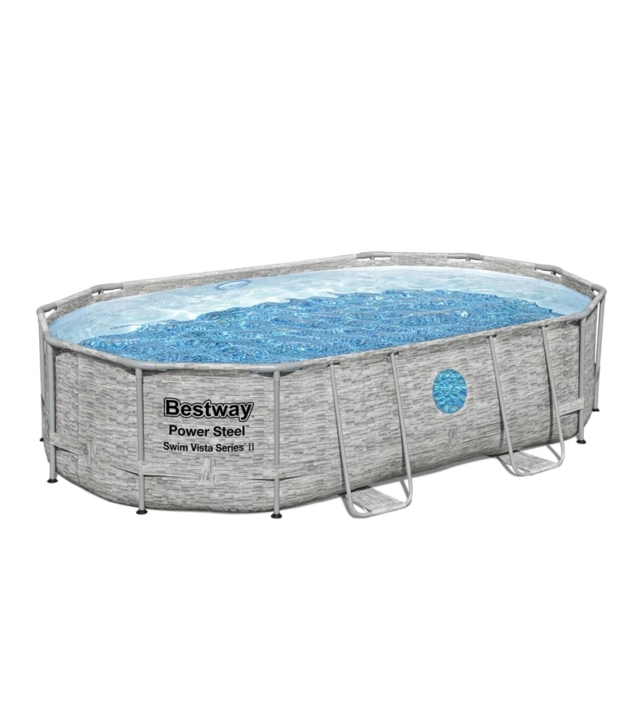 PISCINA FUORI TERRA CON STRUTTURA OVALE BESTWAY "POWER STEEL SWIM VISTA" CON OBLO' EFFETTO PIETRA 488X305X107 CM