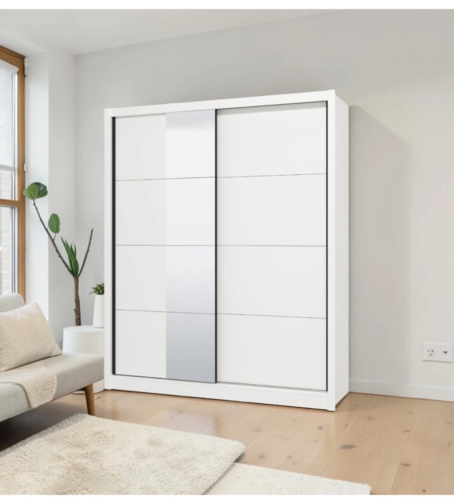 ARMADIO 2 ANTE SCORREVOLI BELLAHOME "ALBA" CON SPECCHIO BIANCO 180X59,8X215,7 CM