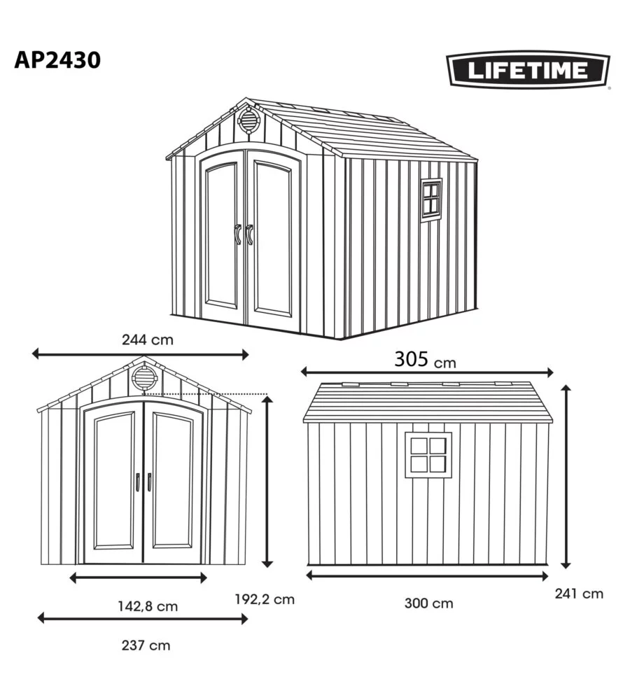 CASETTA DA GIARDINO LIFETIME IN RESINA EFFETTO LEGNO GRIGIO 244X305X241 CM