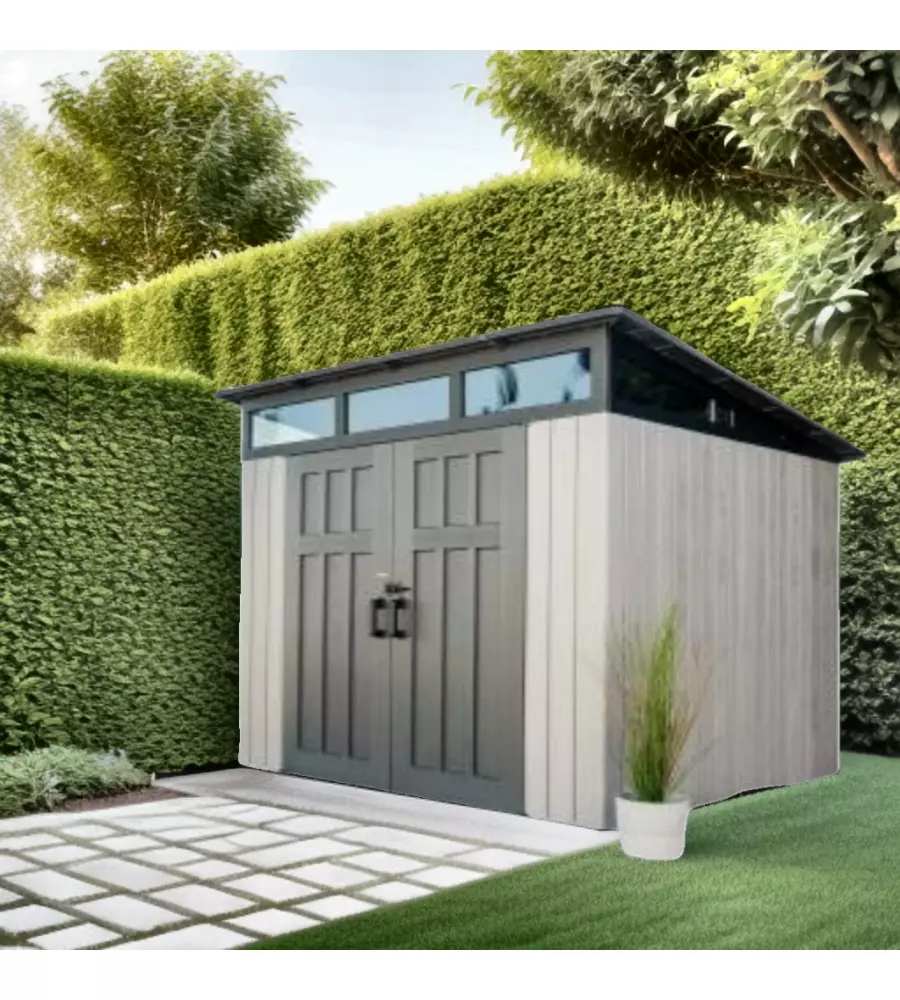 CASETTA DA GIARDINO LIFETIME IN RESINA EFFETTO LEGNO GRIGIO 2,54X2,54X2,37 CM