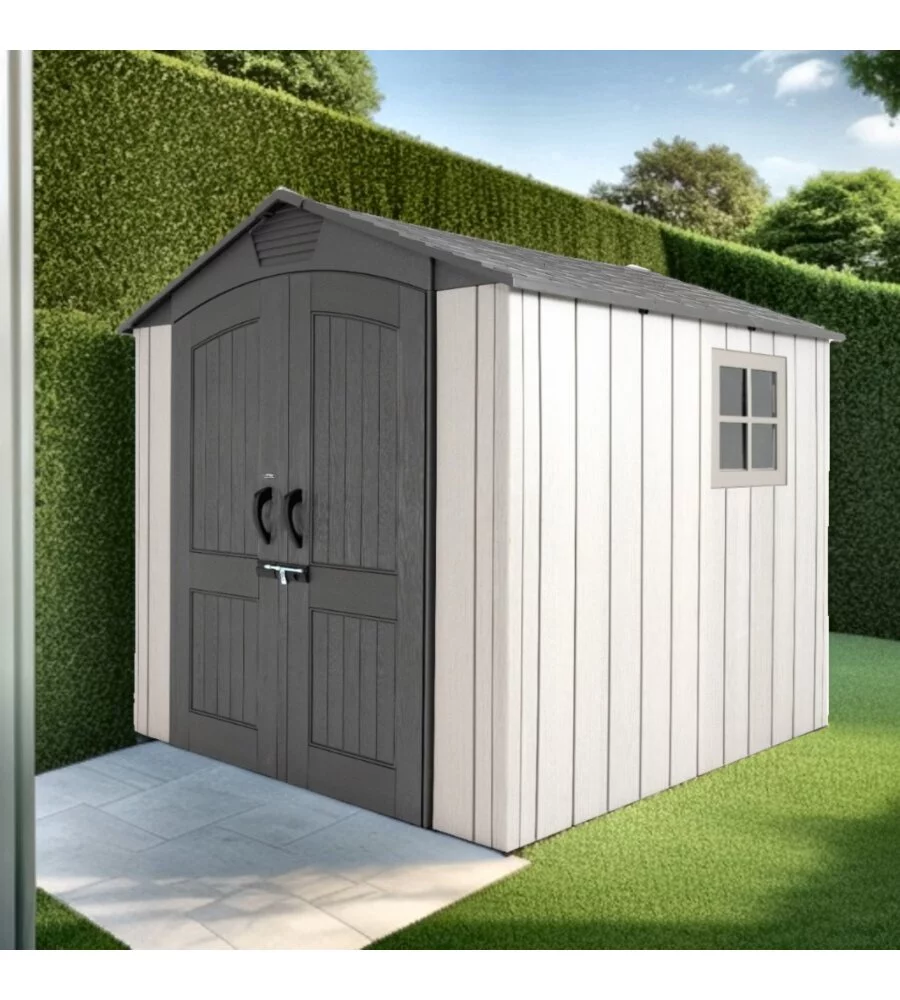 CASETTA DA GIARDINO LIFETIME IN RESINA EFFETTO LEGNO GRIGIO 214X214X227 CM