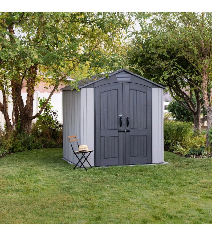 CASETTA DA GIARDINO LIFETIME IN RESINA EFFETTO LEGNO GRIGIO 214X214X227 CM