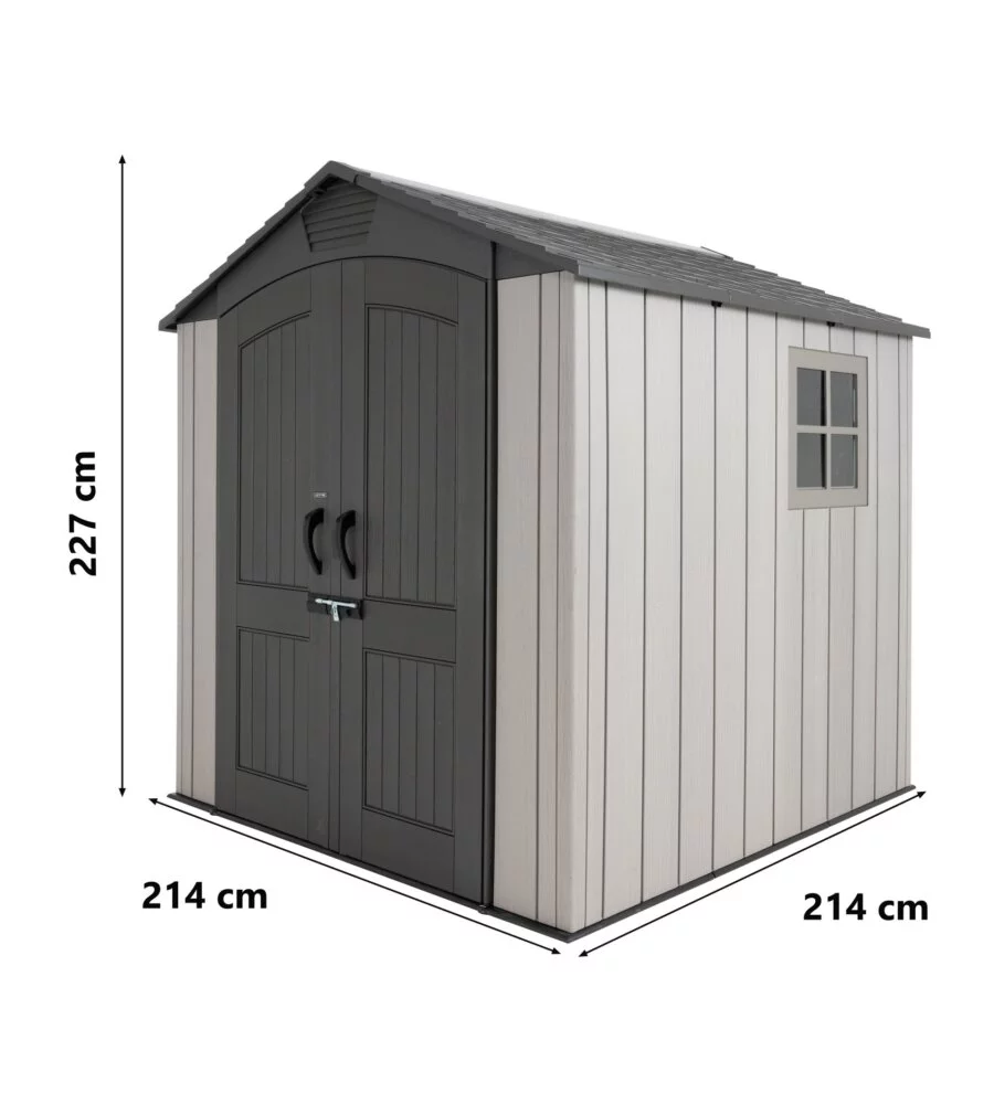 CASETTA DA GIARDINO LIFETIME IN RESINA EFFETTO LEGNO GRIGIO 214X214X227 CM
