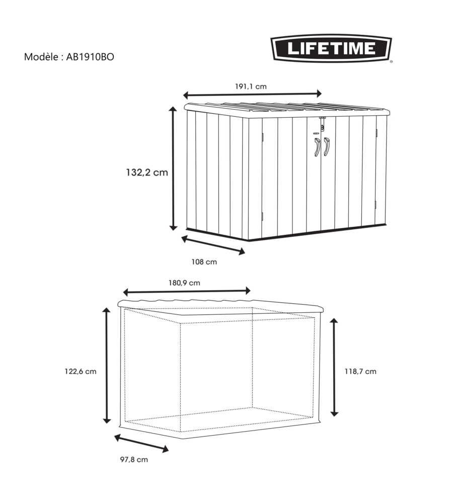 BOX DA GIARDINO LIFETIME IN RESINA GRIGIO 180X97X122 CM