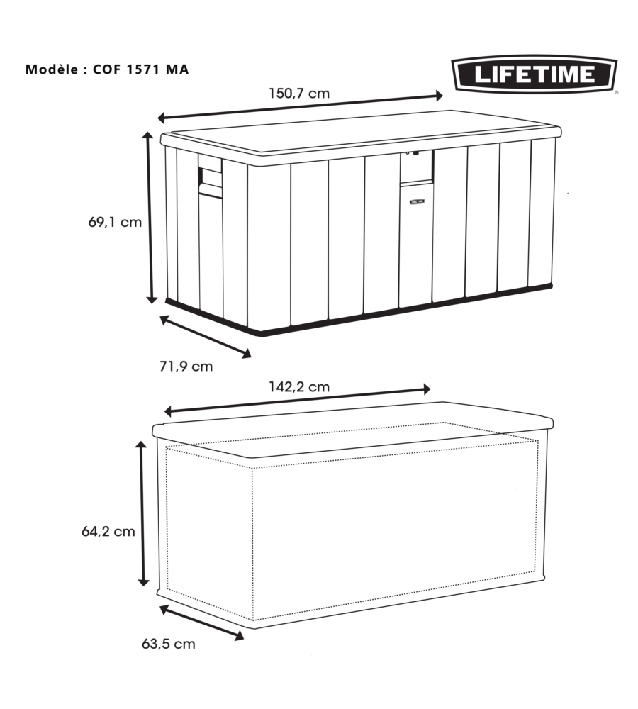 BAULE DA ESTERNO LIFETIME IN RESINA GRIGIO 150,7X71,9X69,1 CM
