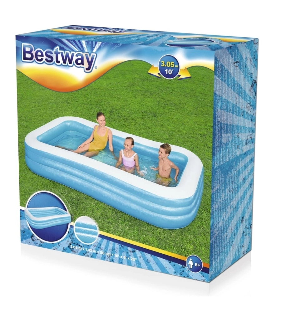 PISCINA GONFIABILE RETTANGOLARE A 3 ANELLI PER BAMBINI BESTWAY 305X183X56 CM