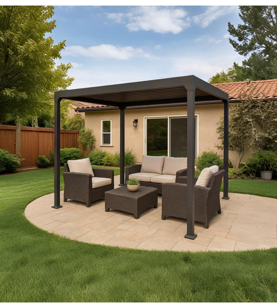 PERGOLA BIOCLIMATICA DA ESTERNO EUROGARDEN "ERA" IN ALLUMINIO E ACCIAIO ANTRACITE 3X3 M