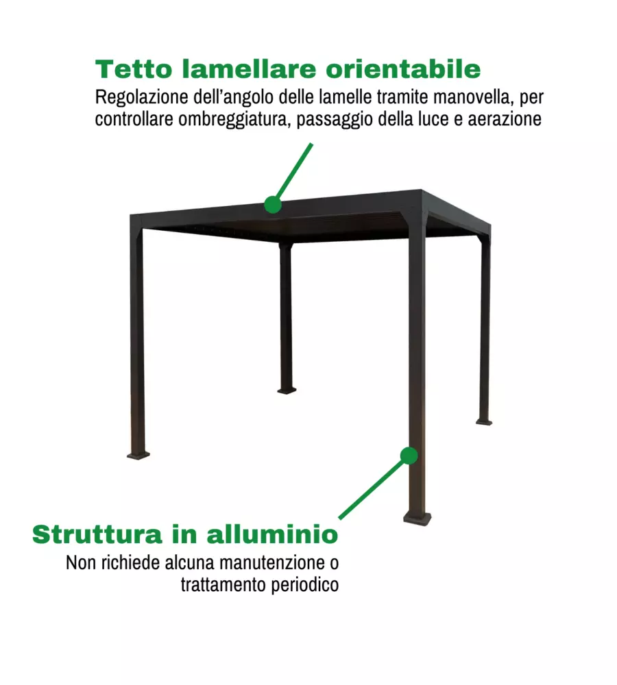 PERGOLA BIOCLIMATICA DA ESTERNO EUROGARDEN "ERA" IN ALLUMINIO E ACCIAIO ANTRACITE 3X3 M