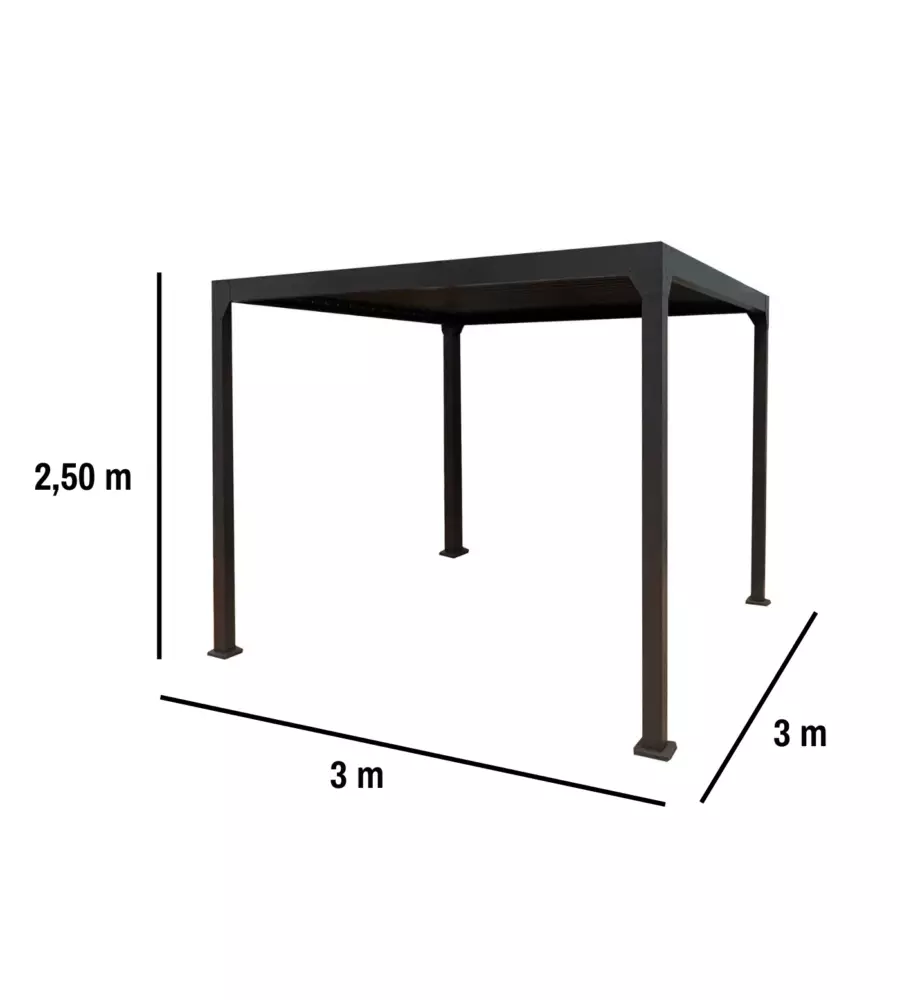 PERGOLA BIOCLIMATICA DA ESTERNO EUROGARDEN "ERA" IN ALLUMINIO E ACCIAIO ANTRACITE 3X3 M