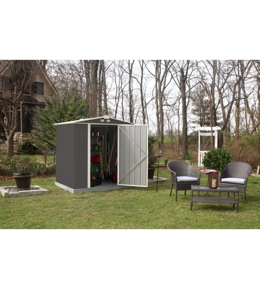 CASETTA DA GIARDINO HABRITA "ARROW EZEE" IN ACCIAIO ZINCATO ANTRACITE E PANNA 177,2X157,5X182,9 CM