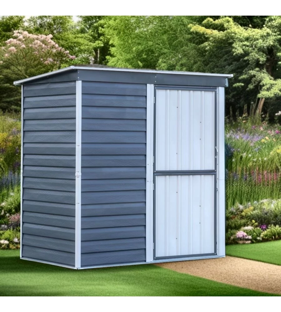 CASETTA DA GIARDINO HABRITA "SPACEMAKER SHED" IN ACCIAIO ZINCATO ANTRACITE E PANNA 203,2X161,1X196,4 CM