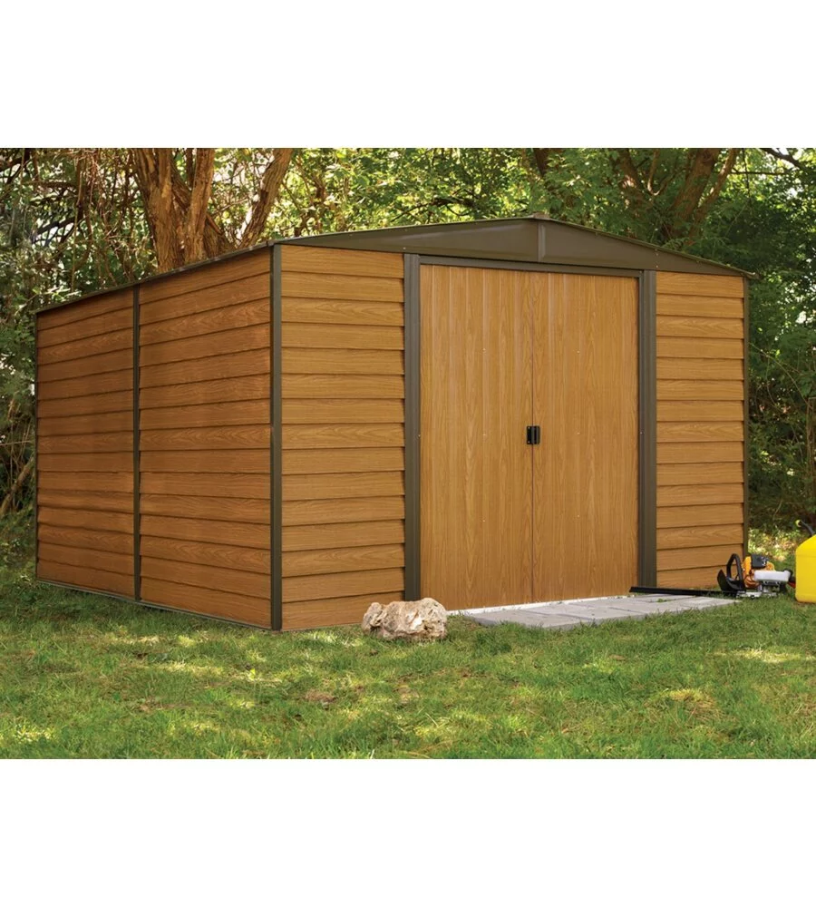 CASETTA DA GIARDINO HABRITA "ARROW WOODRIDGE" IN ACCIAIO ZINCATO EFFETTO LEGNO 313,1X370,2X208,6 CM