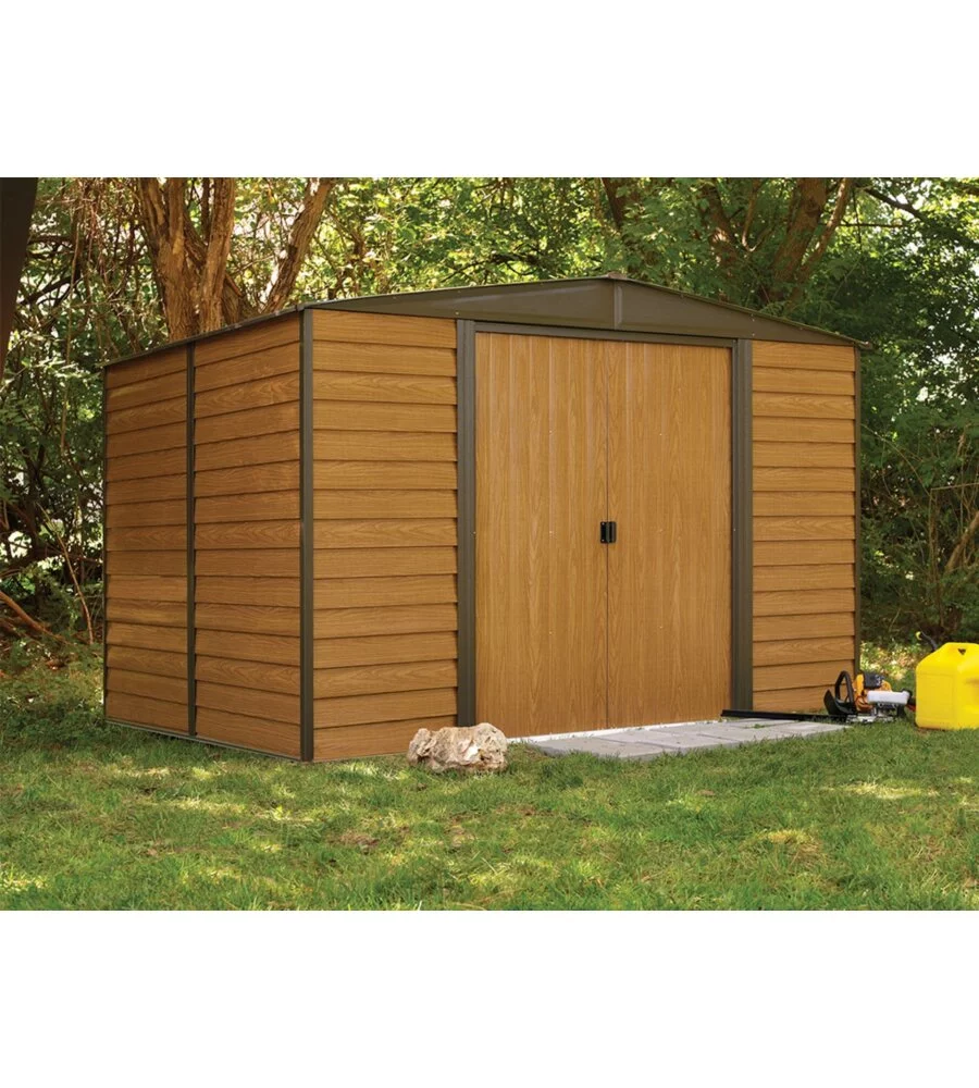 CASETTA DA GIARDINO HABRITA "ARROW WOODRIDGE" IN ACCIAIO ZINCATO EFFETTO LEGNO 313,1X241,9X208,6 CM