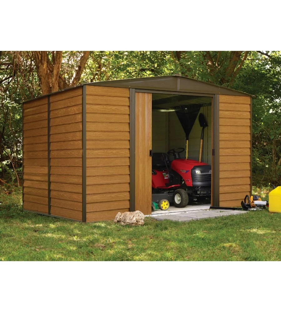 CASETTA DA GIARDINO HABRITA "ARROW WOODRIDGE" IN ACCIAIO ZINCATO EFFETTO LEGNO 313,1X241,9X208,6 CM