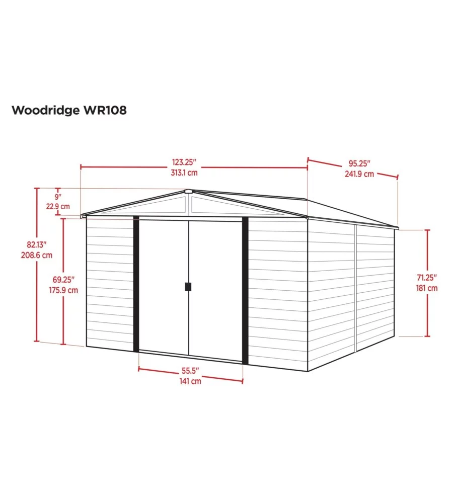 CASETTA DA GIARDINO HABRITA "ARROW WOODRIDGE" IN ACCIAIO ZINCATO EFFETTO LEGNO 313,1X241,9X208,6 CM