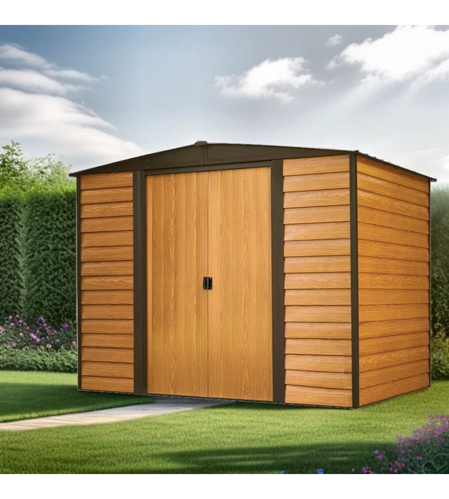 CASETTA DA GIARDINO HABRITA "ARROW WOODRIDGE" IN ACCIAIO ZINCATO EFFETTO LEGNO 253,4X181X201 CM