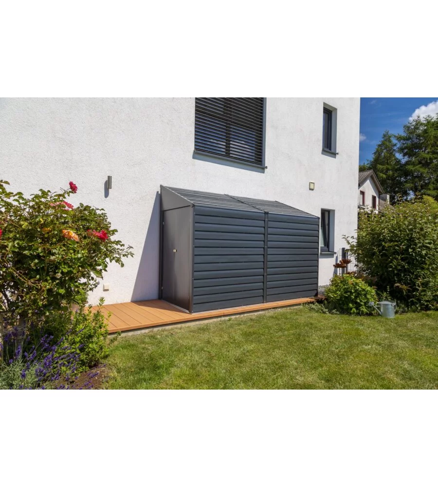 CASETTA DA GIARDINO ADDOSSATA HABRITA "ARROW YARDSAVER" IN ACCIAIO ZINCATO ANTRACITE 124,5X294,6X208,3 CM