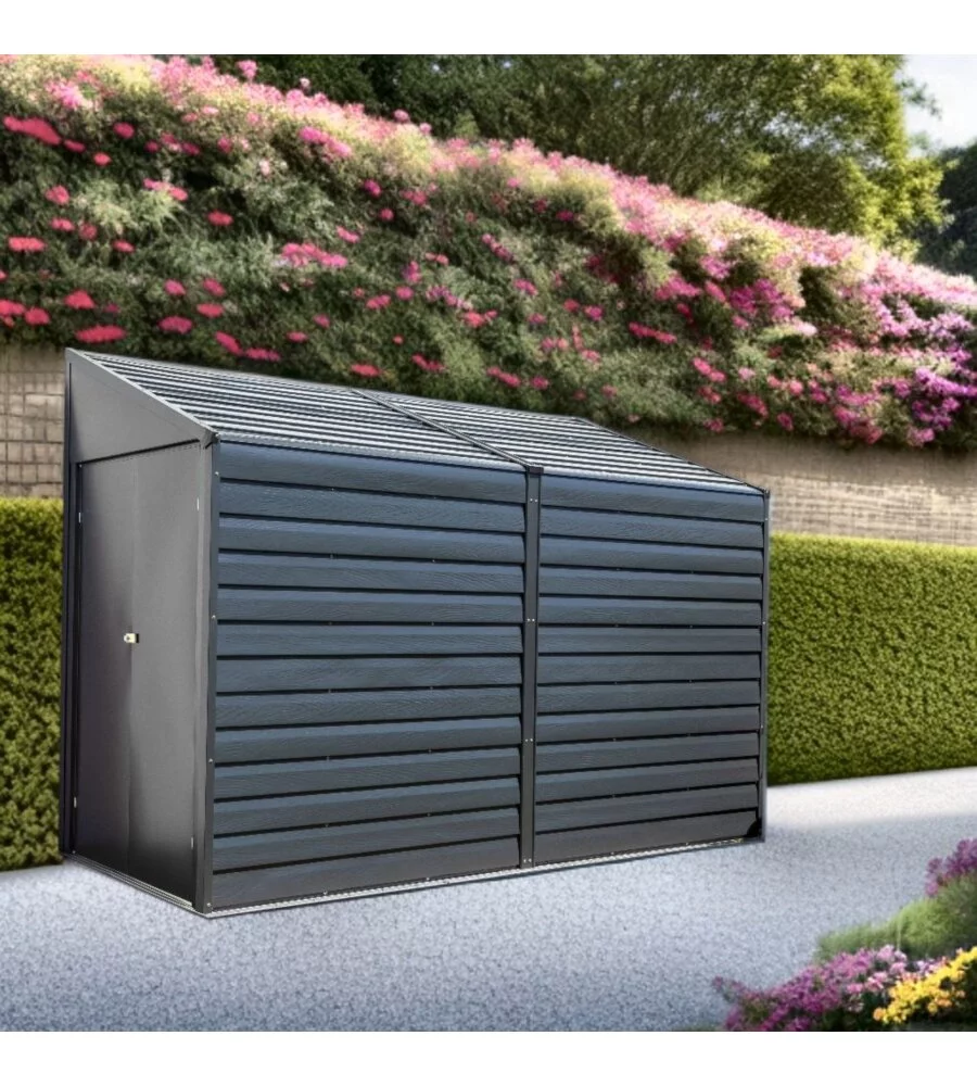 CASETTA DA GIARDINO ADDOSSATA HABRITA "ARROW YARDSAVER" IN ACCIAIO ZINCATO ANTRACITE 124,5X294,6X208,3 CM