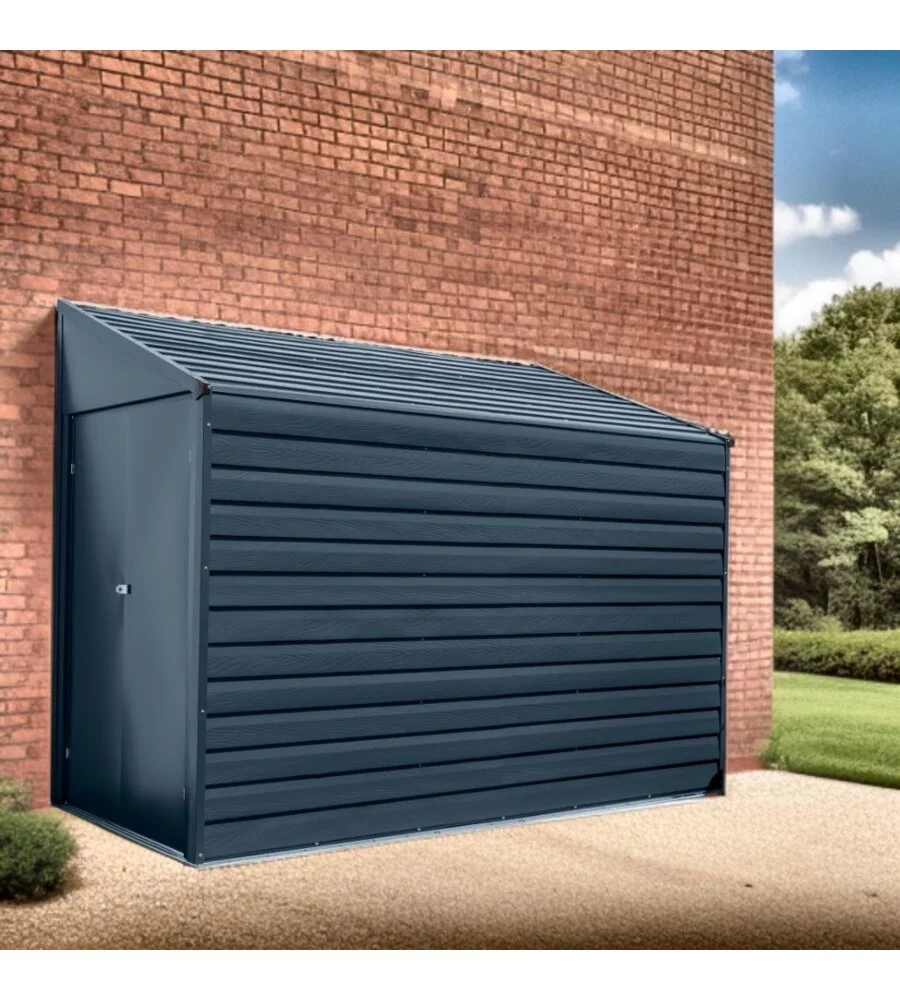 CASETTA DA GIARDINO ADDOSSATA HABRITA "ARROW YARDSAVER" IN ACCIAIO ZINCATO ANTRACITE 124,5X202,6X208,3 CM