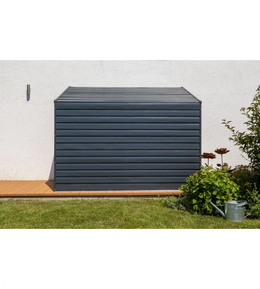 CASETTA DA GIARDINO ADDOSSATA HABRITA "ARROW YARDSAVER" IN ACCIAIO ZINCATO ANTRACITE 124,5X202,6X208,3 CM