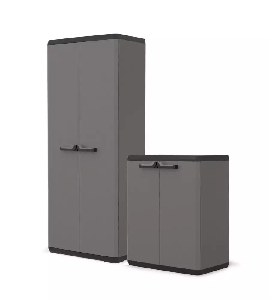 SET 2 ARMADI ALTO E BASSO KETER "PIù" IN RESINA GRIGIO 68X39X166/83 CM