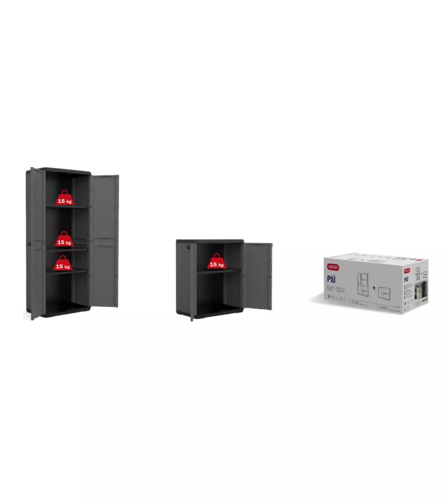 SET ARMADIO IN RESINA "PIù" ALTO E BASSO, 68X39X166/83 CM