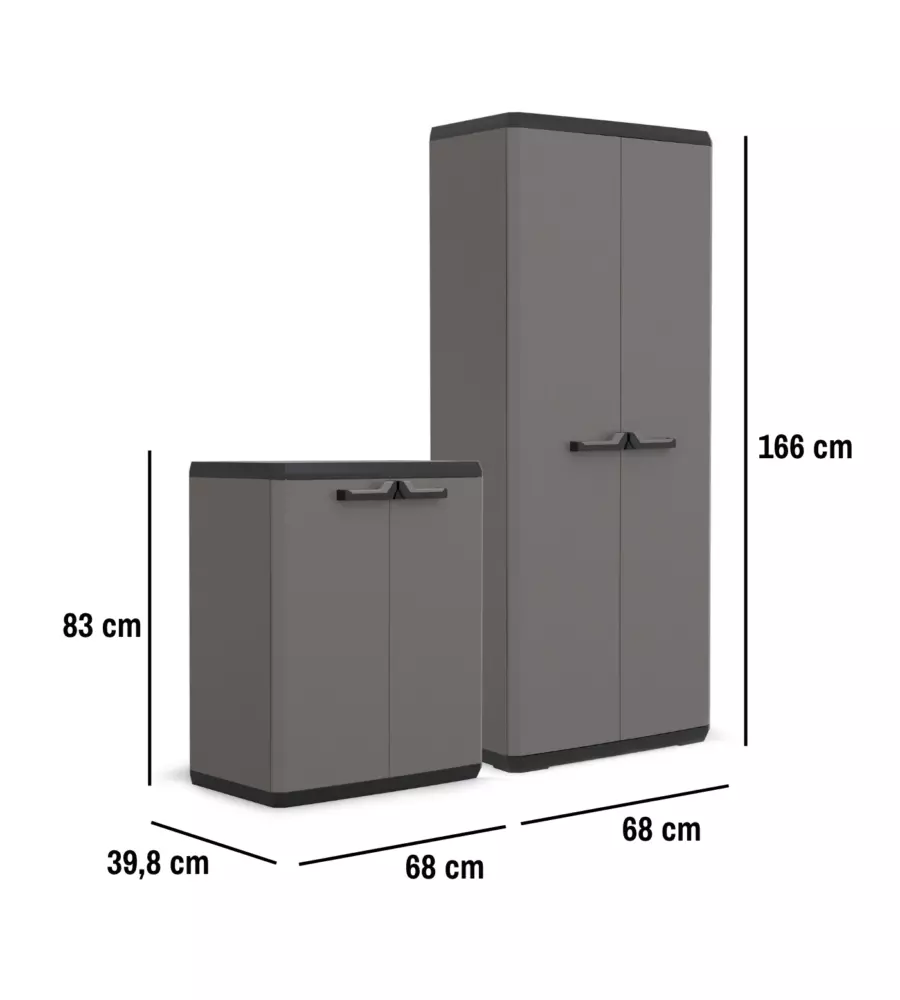 SET 2 ARMADI ALTO E BASSO KETER "PIù" IN RESINA GRIGIO 68X39X166/83 CM