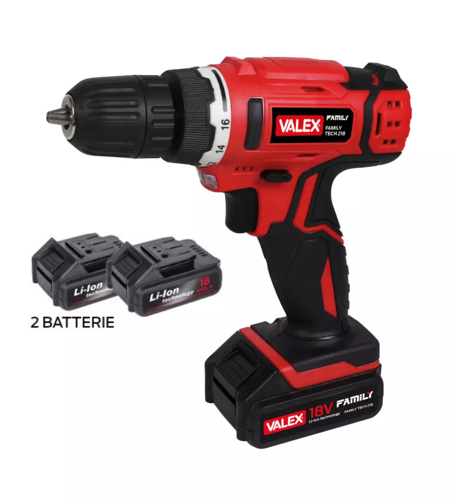 KIT VALIGETTA TRAPANO AVVITATORE A BATTERIA VALEX "FAMILY-TECH 218" 2 BATTERIE 18V 0,80AH