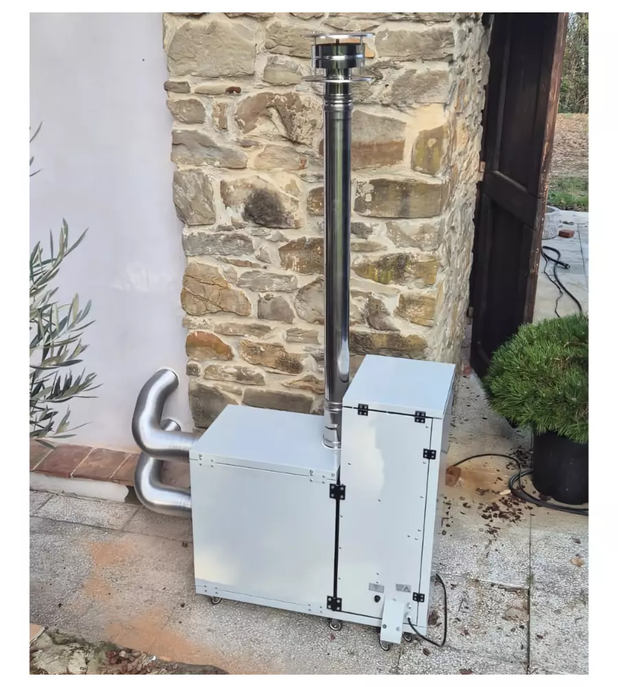 STUFA A PELLET SENZA CANNA FUMARIA PIROX "TURBOPELLET" BIANCO 11 KW