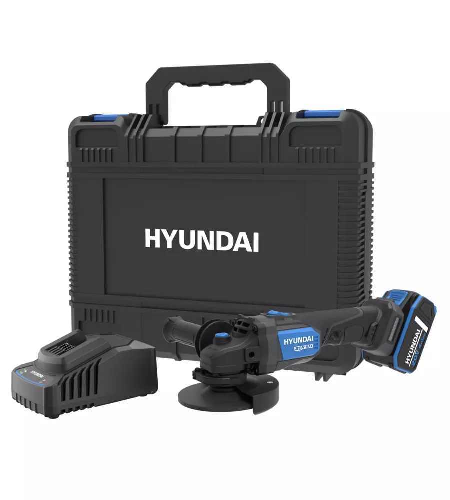 KIT VALIGETTA SMERIGLIATRICE ANGOLARE A BATTERIA HYUNDAI DISCO 125 MM 20V 4AH E CARICABATTERIE - COD. 25859