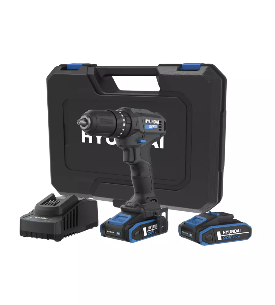 KIT VALIGETTA TRAPANO A PERCUSSIONE A BATTERIA HYUNDAI 50 NM 2 BATTERIE 20V 2AH E CARICABATTERIE - COD. 25874