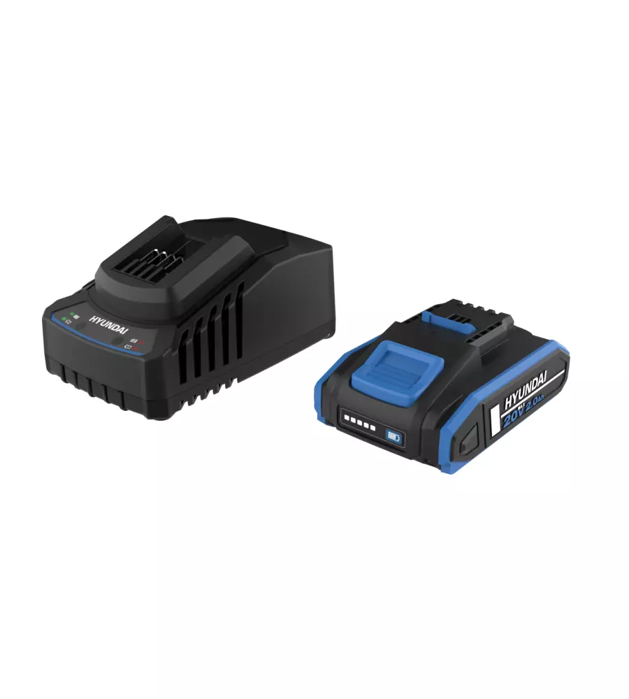 KIT CARICABATTERIE SINGOLO E BATTERIA DI RICAMBIO HYUNDAI 20V 2AH - COD. 25898