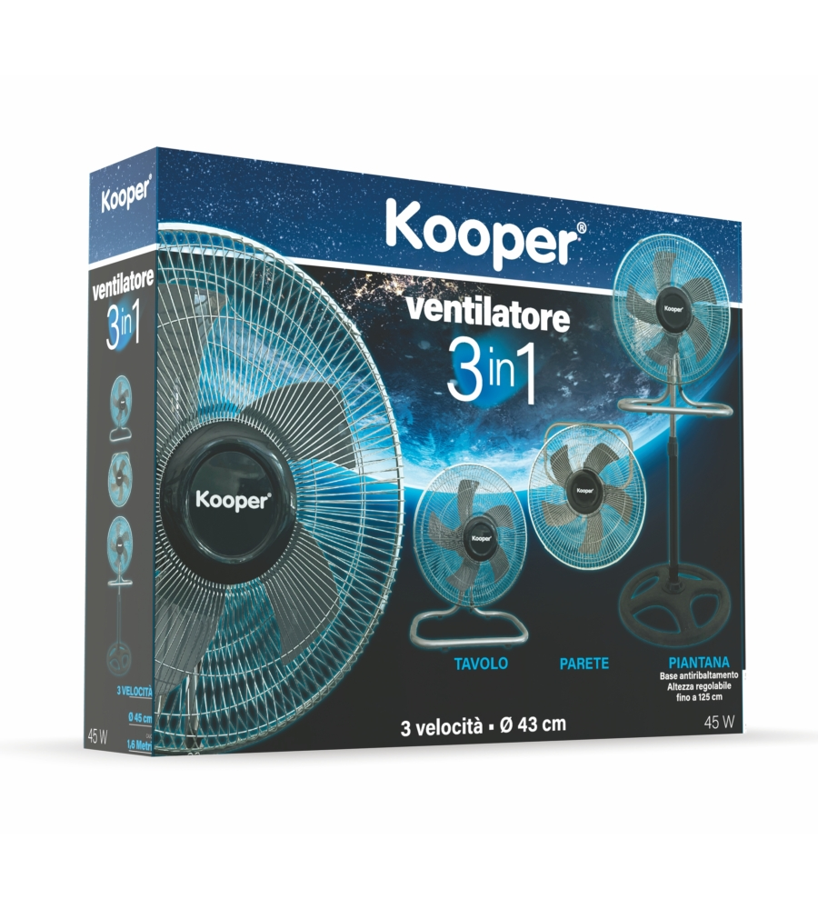 VENTILATORE A PIANTANA KOOPER "3IN1" NERO 45W