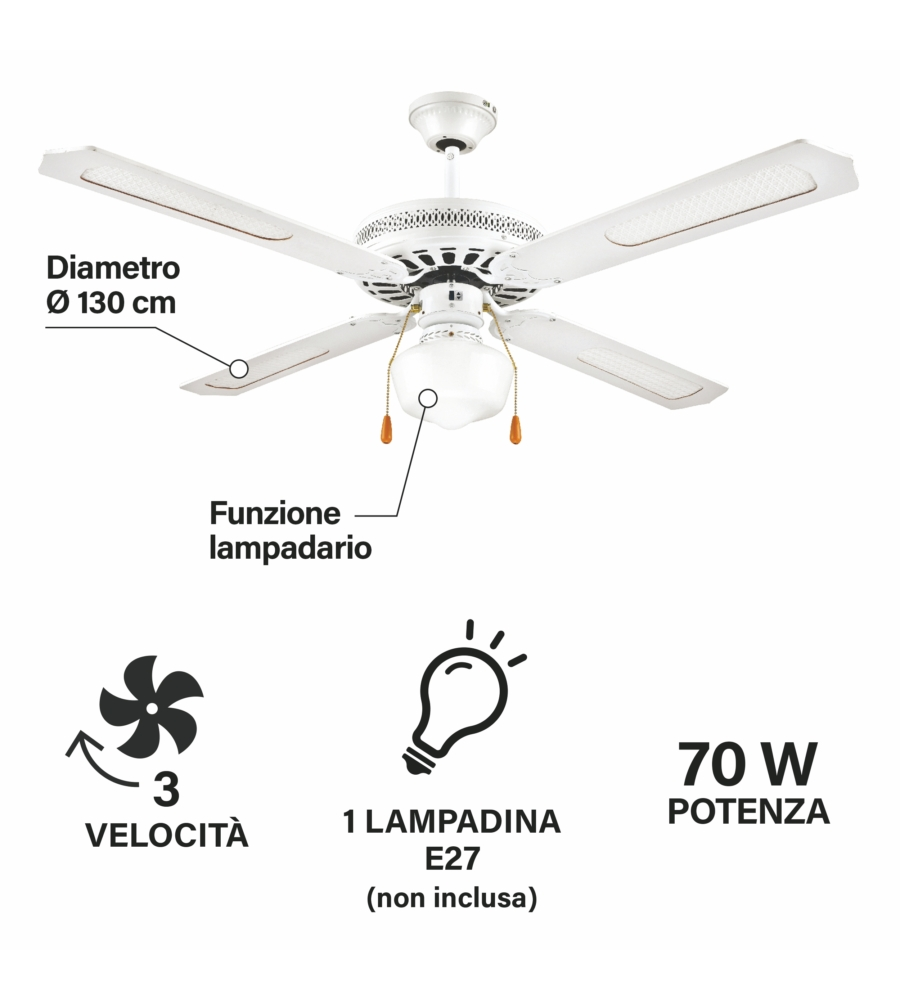 VENTILATORE A SOFFITTO "WINDY" BIANCO 70W