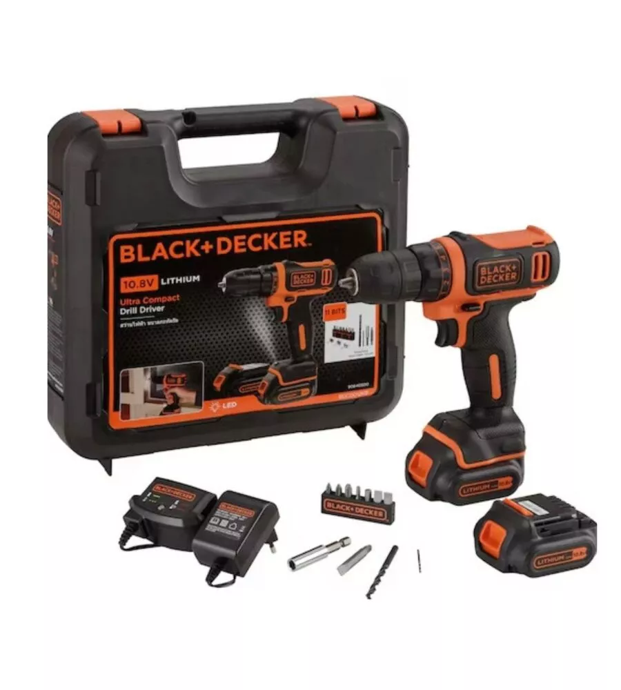 KIT VALIGETTA TRAPANO AVVITATORE A BATTERIA BLACK+DECKER "BDCDD12KB-QW" 2 BATTERIE 10,8V 1,5AH