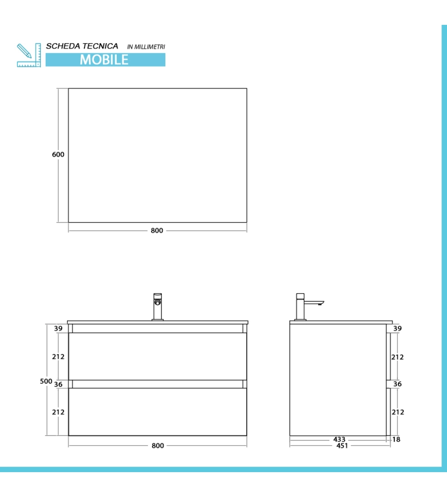 MOBILE BAGNO SOSPESO "REVITAL" NOCE SCURO, 84X49X56 CM