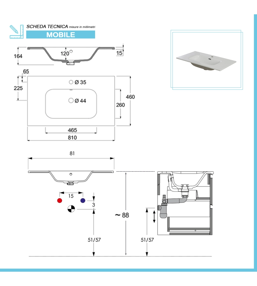 MOBILE BAGNO SOSPESO "REVITAL" NOCE SCURO, 84X49X56 CM