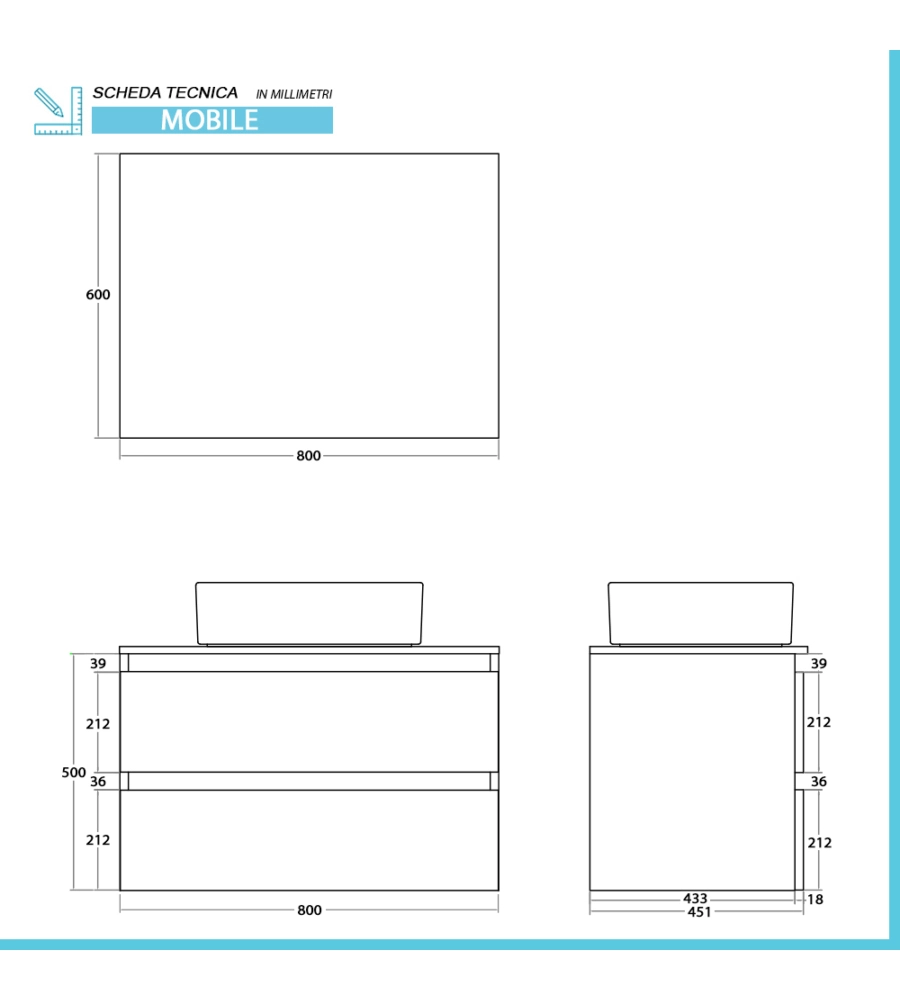 MOBILE BAGNO SOSPESO "REVITAL" NOCE, 80X46X51 CM