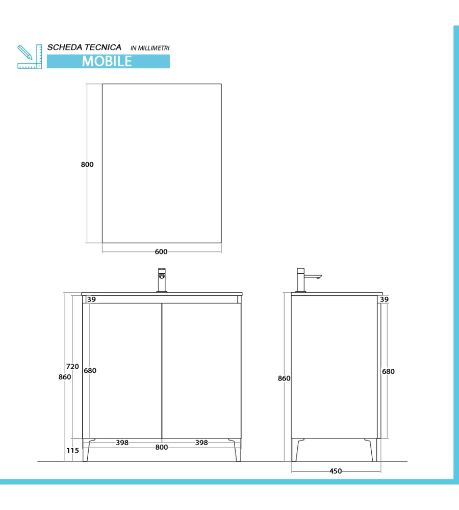 MOBILE BAGNO DA APPOGGIO "REVITAL" ROVERE, 80X46X86 CM