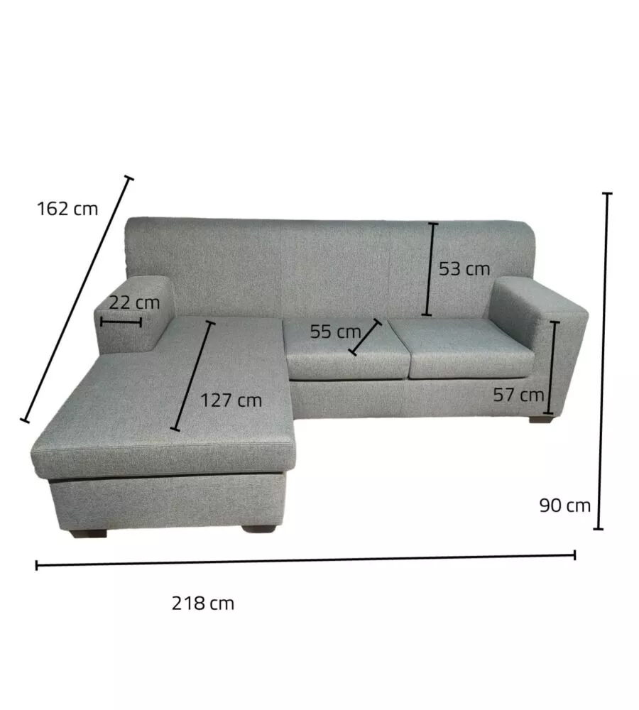 DIVANO CON PENISOLA REVERSIBILE BELLAHOME "TRIS" GRIGIO 218X162X90CM