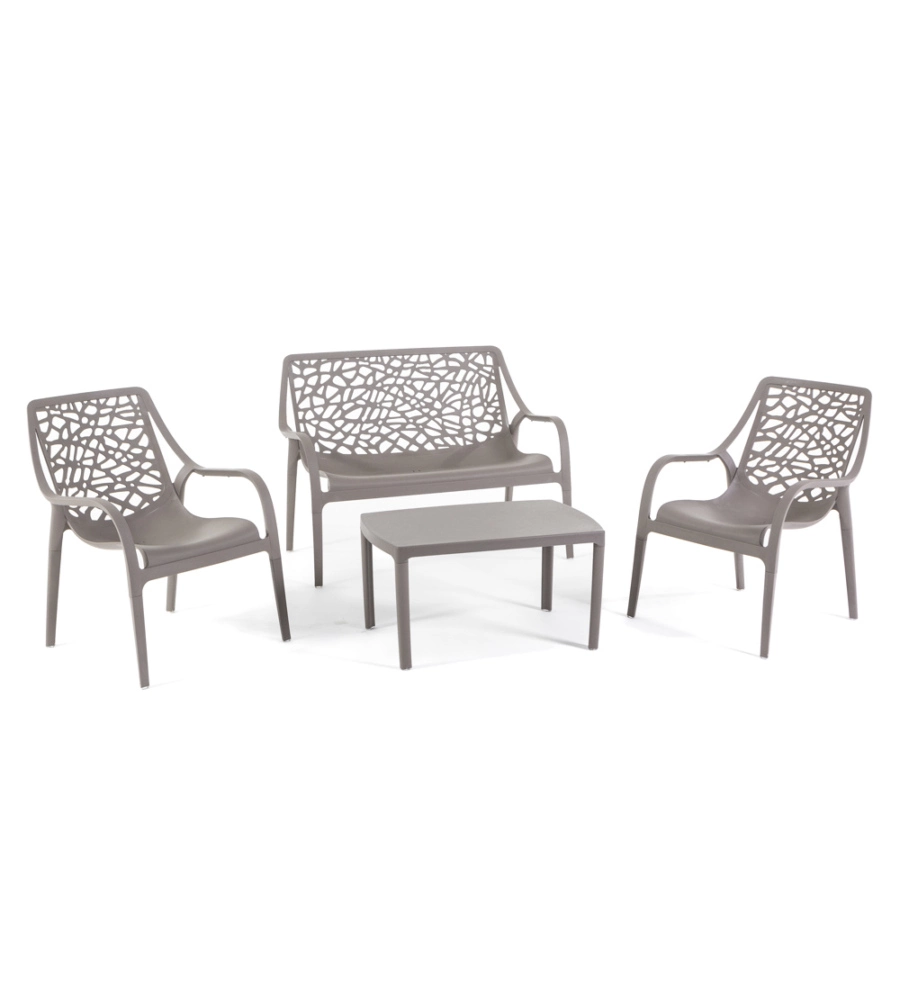 SET DA GIARDINO "HONOLULU" IN POLIPROPILENE TAUPE 1 DIVANO, 2 POLTRONE E 1 TAVOLINO