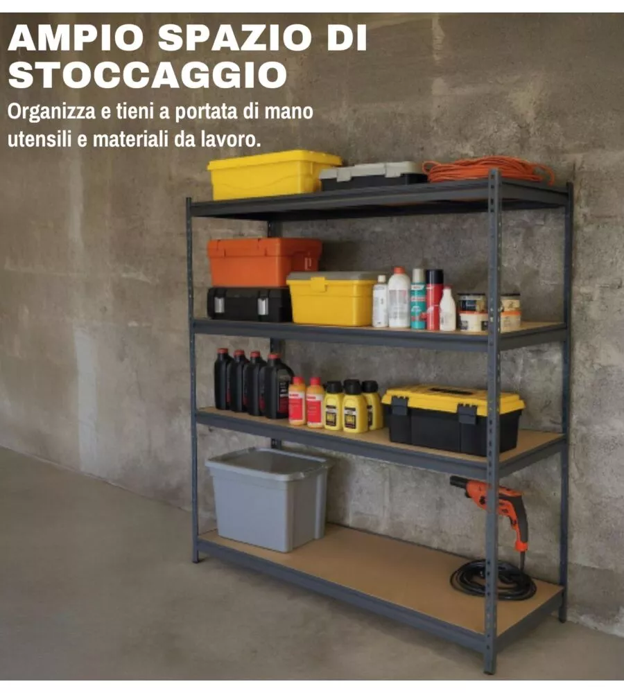 SCAFFALE IN METALLO 4 RIPIANI EASY SISTEM PORTATA 1200 KG 180X60X180 CM