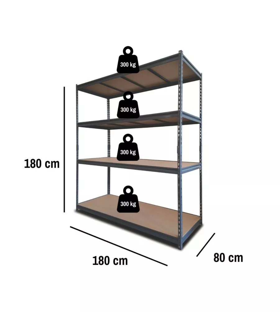 SCAFFALE IN METALLO 4 RIPIANI EASY SISTEM PORTATA 1200 KG 180X60X180 CM