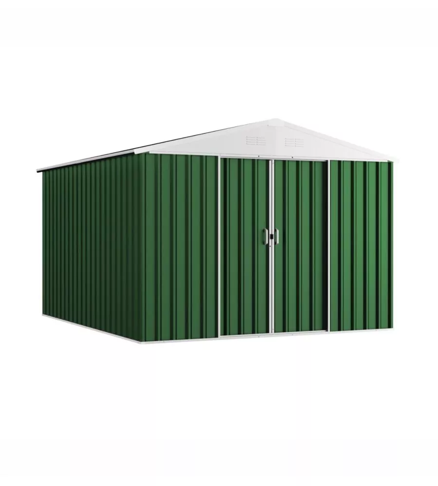 CASETTA DA GIARDINO DOMUS "XL NEW" IN METALLO VERDE CON PORTE SCORREVOLI 267X300X194 CM