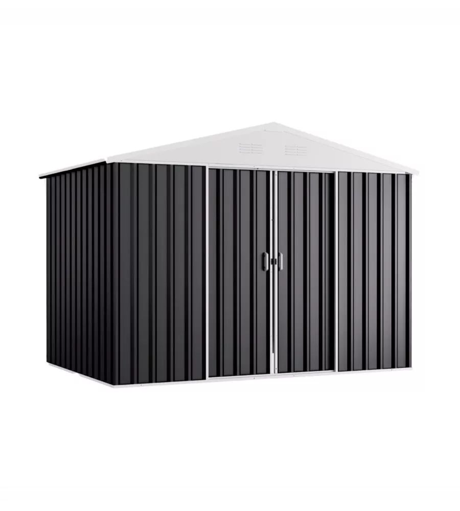 CASETTA DA GIARDINO DOMUS "L NEW" IN METALLO GRIGIO CON PORTE SCORREVOLI 267X173X194 CM