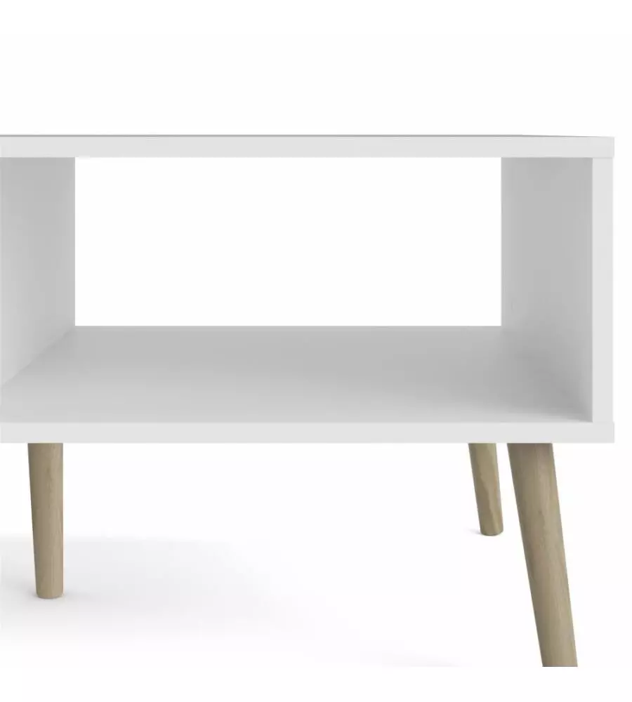 TAVOLINO DA SOGGIORNO "OSLO" BIANCO CON CASSETTO E GAMBE QUERCIA, 98,7X60,2X43,3 CM