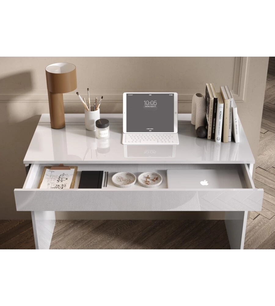 SCRIVANIA CON CASSETTONE "SMILE" BIANCO LUCIDO, 110X50X76 CM
